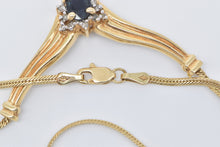 Load image into Gallery viewer, 14K Sapphire Diamond Halo Chevron Herringbone Necklace 16&quot; Yellow Gold