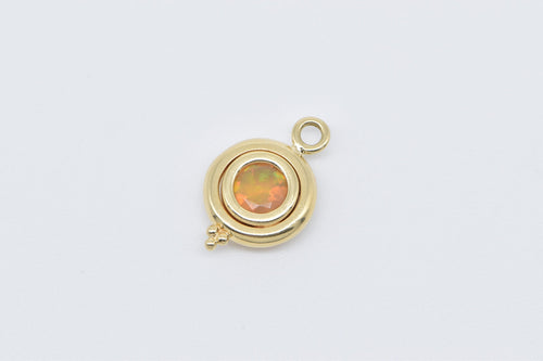 18K Faceted Round Natural Opal Vintage Statement Pendant Yellow Gold