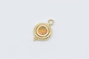 18K Faceted Round Natural Opal Vintage Statement Pendant Yellow Gold