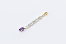 Load image into Gallery viewer, 18K Oval Amethyst Ornate Art Deco Filigree Drop Pendant Yellow Gold