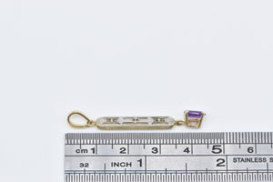 18K Oval Amethyst Ornate Art Deco Filigree Drop Pendant Yellow Gold