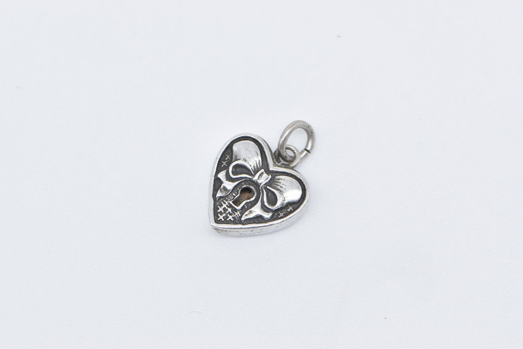 Sterling Silver Forget Me Not Heart Bow Locket Love Symbol Charm/Pendant