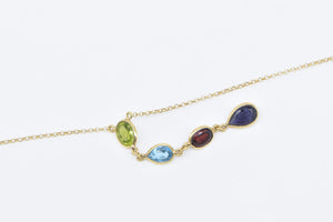 18K Amethyst Topaz Garnet Peridot Drop Chain Necklace 16.25" Yellow Gold