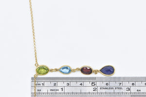 18K Amethyst Topaz Garnet Peridot Drop Chain Necklace 16.25" Yellow Gold