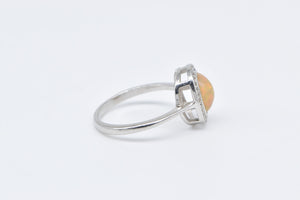 Sterling Silver Opal Cabochon Diamond Halo Statement Ring