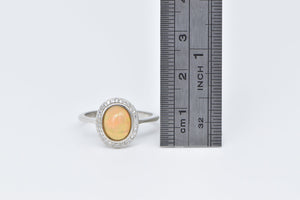 Sterling Silver Opal Cabochon Diamond Halo Statement Ring