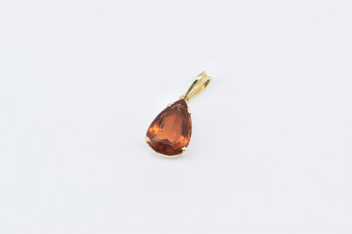 14K Pear Spessartine Garnet Solitaire Fashion Pendant Yellow Gold