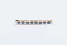 Load image into Gallery viewer, 14K Victorian Seed Pearl Ornate Syn. Sapphire Bar Pin/Brooch Yellow Gold