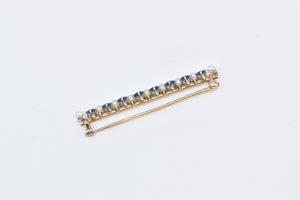 14K Victorian Seed Pearl Ornate Syn. Sapphire Bar Pin/Brooch Yellow Gold