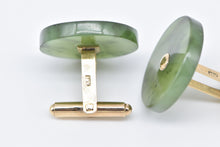 Load image into Gallery viewer, 14K Nephrite Vintage Round Button Carved Stone Cuff Links Yellow Gold