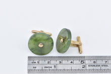 Load image into Gallery viewer, 14K Nephrite Vintage Round Button Carved Stone Cuff Links Yellow Gold