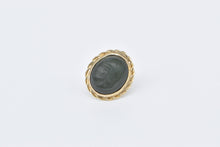 Load image into Gallery viewer, 14K Carved Soldier Nephrite Soldier Single Stud Earring Yellow Gold