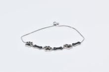 Load image into Gallery viewer, Sterling Silver White &amp; Black Diamond Dog Bone Paw Print Bracelet 5-8.75&quot;