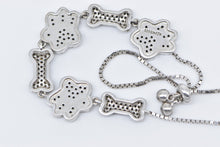 Load image into Gallery viewer, Sterling Silver White &amp; Black Diamond Dog Bone Paw Print Bracelet 5-8.75&quot;