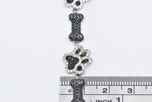 Load image into Gallery viewer, Sterling Silver White &amp; Black Diamond Dog Bone Paw Print Bracelet 5-8.75&quot;