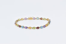 Load image into Gallery viewer, 14K Pear Rainbow Gemstone Vintage Tennis Bracelet 7.25&quot; Yellow Gold