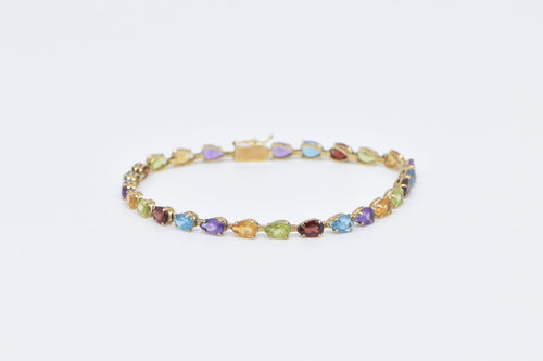 14K Pear Rainbow Gemstone Vintage Tennis Bracelet 7.25