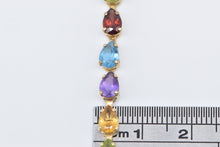 Load image into Gallery viewer, 14K Pear Rainbow Gemstone Vintage Tennis Bracelet 7.25&quot; Yellow Gold