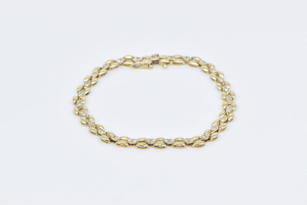 14K 0.84 Ctw Diamond Oval Link Vintage Chain Bracelet 7.25