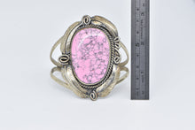 Load image into Gallery viewer, Sterling Silver Southwestern Rhodonite Ornate Feather Cuff Bracelet 7.5&quot;