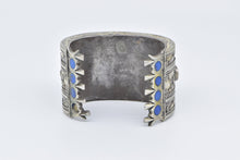 Load image into Gallery viewer, Coin Silver Ornate Carnelian Inlay Scroll Pattern Cuff Bracelet 6.5&quot;