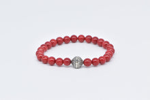 Load image into Gallery viewer, Sterling Silver Ornate Coral Carved Bead Balinese Charm Bracelet 7.5&quot;