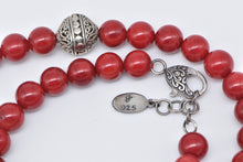 Load image into Gallery viewer, Sterling Silver Ornate Coral Carved Bead Balinese Charm Necklace 18.75&quot;