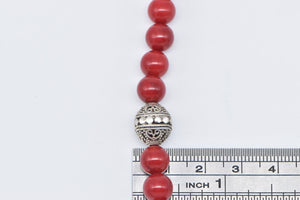 Sterling Silver Ornate Coral Carved Bead Balinese Charm Necklace 18.75"