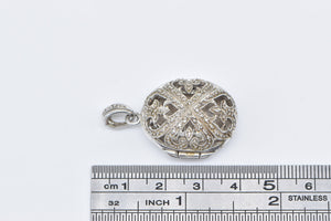 Sterling Silver Ornate Filigree Domed Photo Locket Egg Pendant