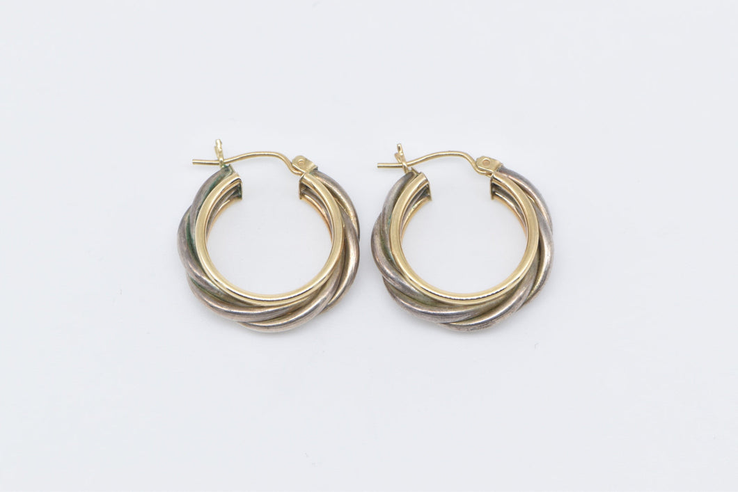 Sterling Silver 14k Gold 23mm Two Tone Twist Fashion Hoop Earrings