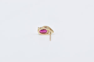 10K Oval Syn. Ruby Diamond Accent Single Stud Earring Yellow Gold