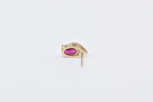 Load image into Gallery viewer, 10K Oval Syn. Ruby Diamond Accent Single Stud Earring Yellow Gold