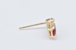 10K Oval Syn. Ruby Diamond Accent Single Stud Earring Yellow Gold