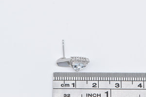 10K Trillion Aquamarine Diamond Halo Single Stud Earring White Gold