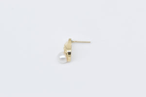 10K Pearl Diamond Accent Vintage Single Stud Earring Yellow Gold