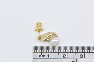 10K Pearl Diamond Accent Vintage Single Stud Earring Yellow Gold