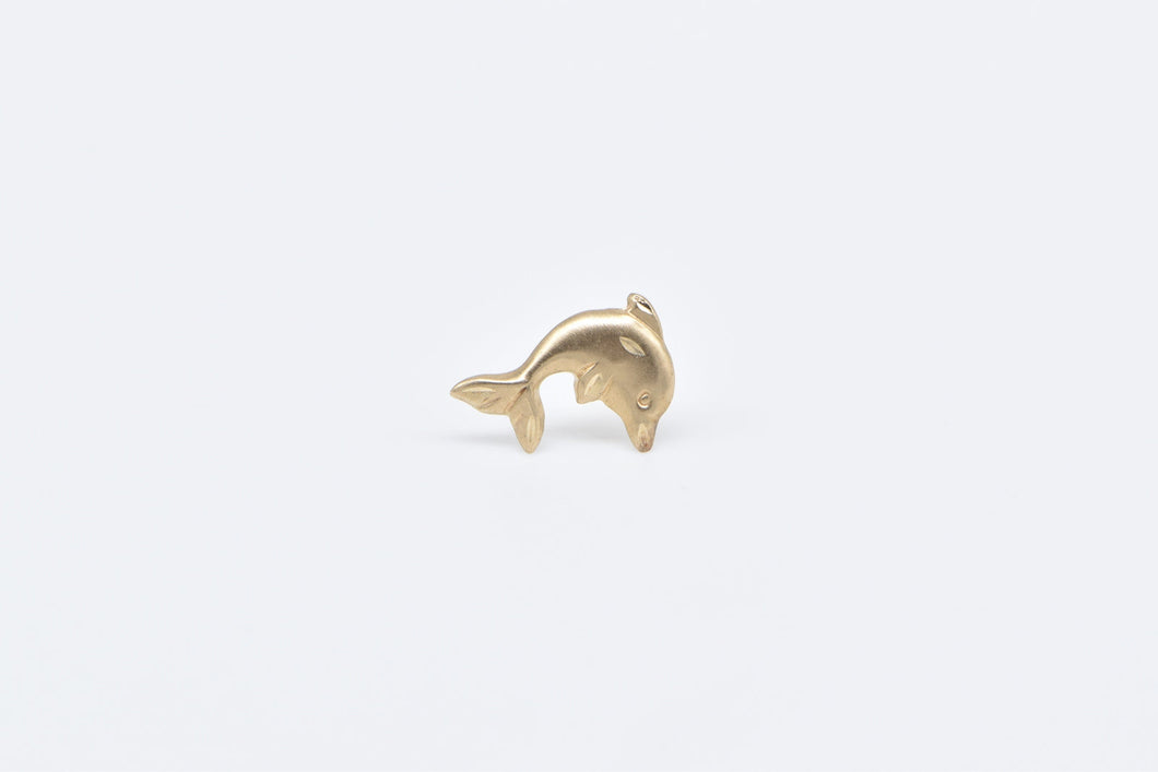 10K Jumping Dolphin Ocean Motif Single Stud Earring Yellow Gold