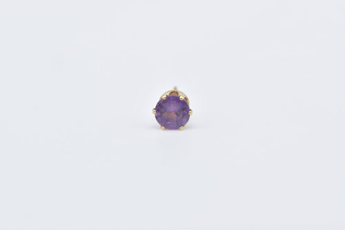 14K Round Amethyst Solitaire Classic Single Stud Earring Yellow Gold