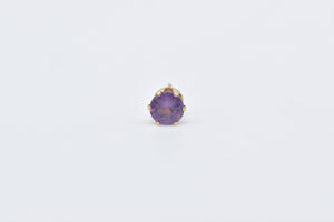 14K Round Amethyst Solitaire Classic Single Stud Earring Yellow Gold