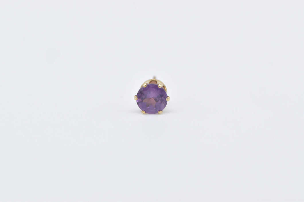 14K Round Amethyst Solitaire Classic Single Stud Earring Yellow Gold