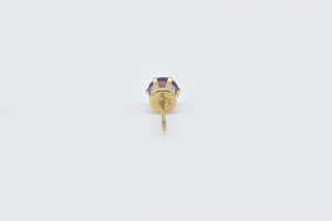 14K Round Amethyst Solitaire Classic Single Stud Earring Yellow Gold