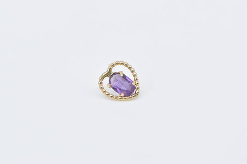 14K Oval Amethyst Solitaire Heart Single Stud Earring Yellow Gold