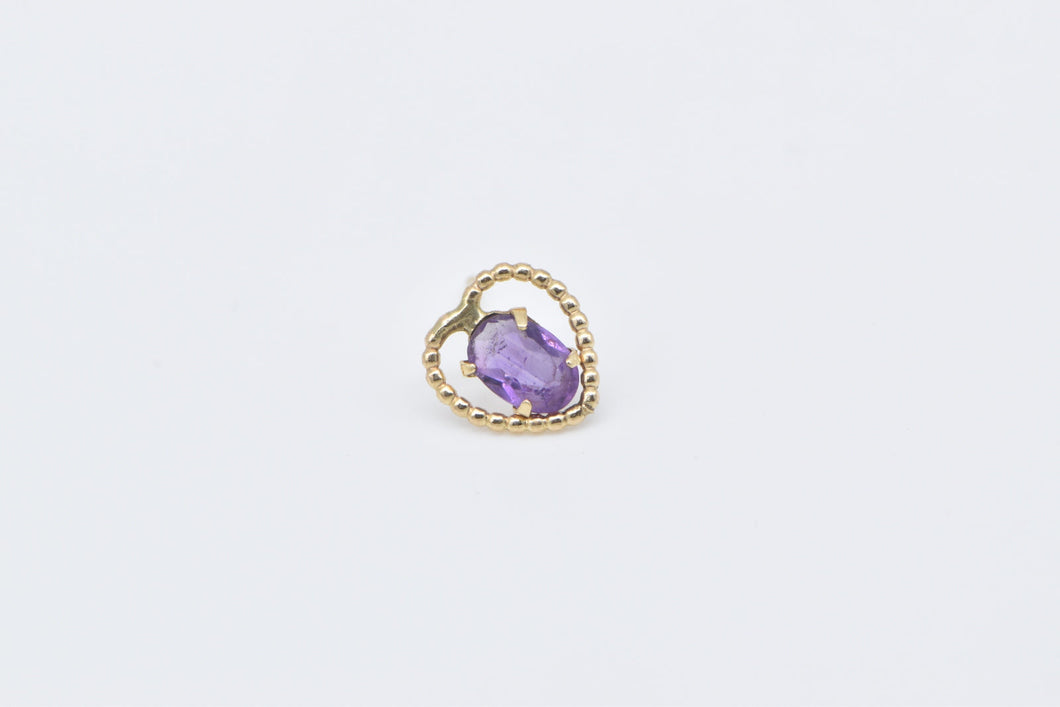 14K Oval Amethyst Solitaire Heart Single Stud Earring Yellow Gold