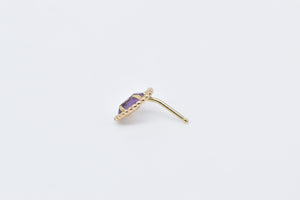 14K Oval Amethyst Solitaire Heart Single Stud Earring Yellow Gold