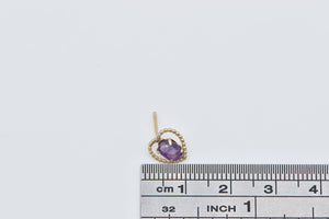 14K Oval Amethyst Solitaire Heart Single Stud Earring Yellow Gold