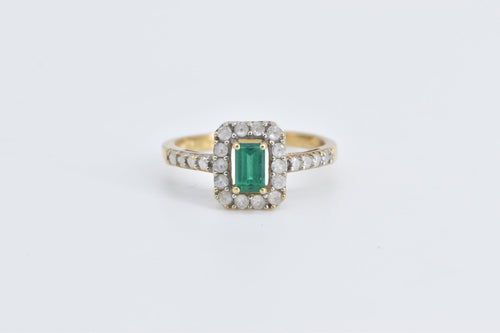 10K Vintage Syn. Emerald CZ Halo Statement Ring Yellow Gold