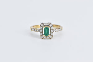 10K Vintage Syn. Emerald CZ Halo Statement Ring Yellow Gold