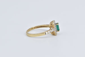 10K Vintage Syn. Emerald CZ Halo Statement Ring Yellow Gold