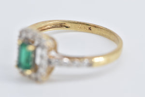 10K Vintage Syn. Emerald CZ Halo Statement Ring Yellow Gold