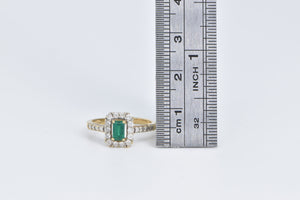 10K Vintage Syn. Emerald CZ Halo Statement Ring Yellow Gold